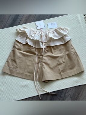 Romanchic Beige Ruffle Shorts